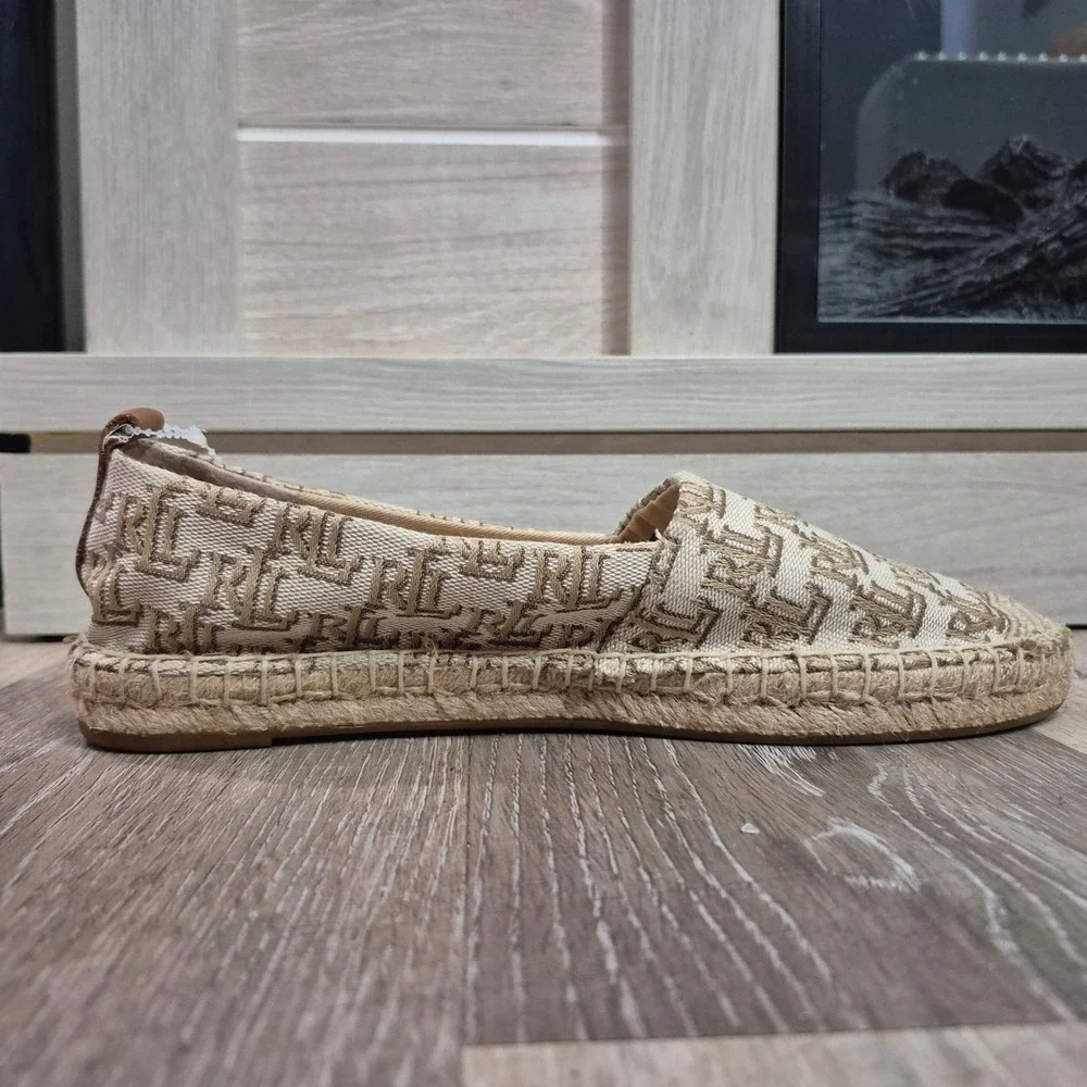 Lauren Ralph Lauren Womens Espadrille Flats Monogram Print sz 8 nwot